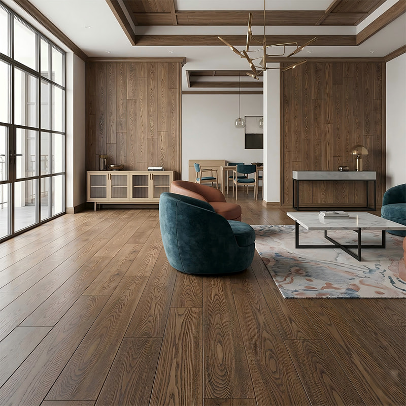 Puting Abo Madilim na Kayumanggi UV Lacquered Solid Wood Flooring