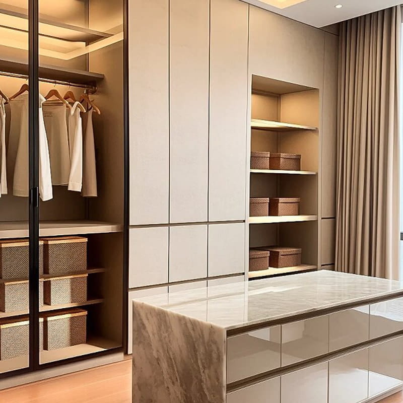 Walk-in Closet ng Louvre Minimalist Illuminated Veneer